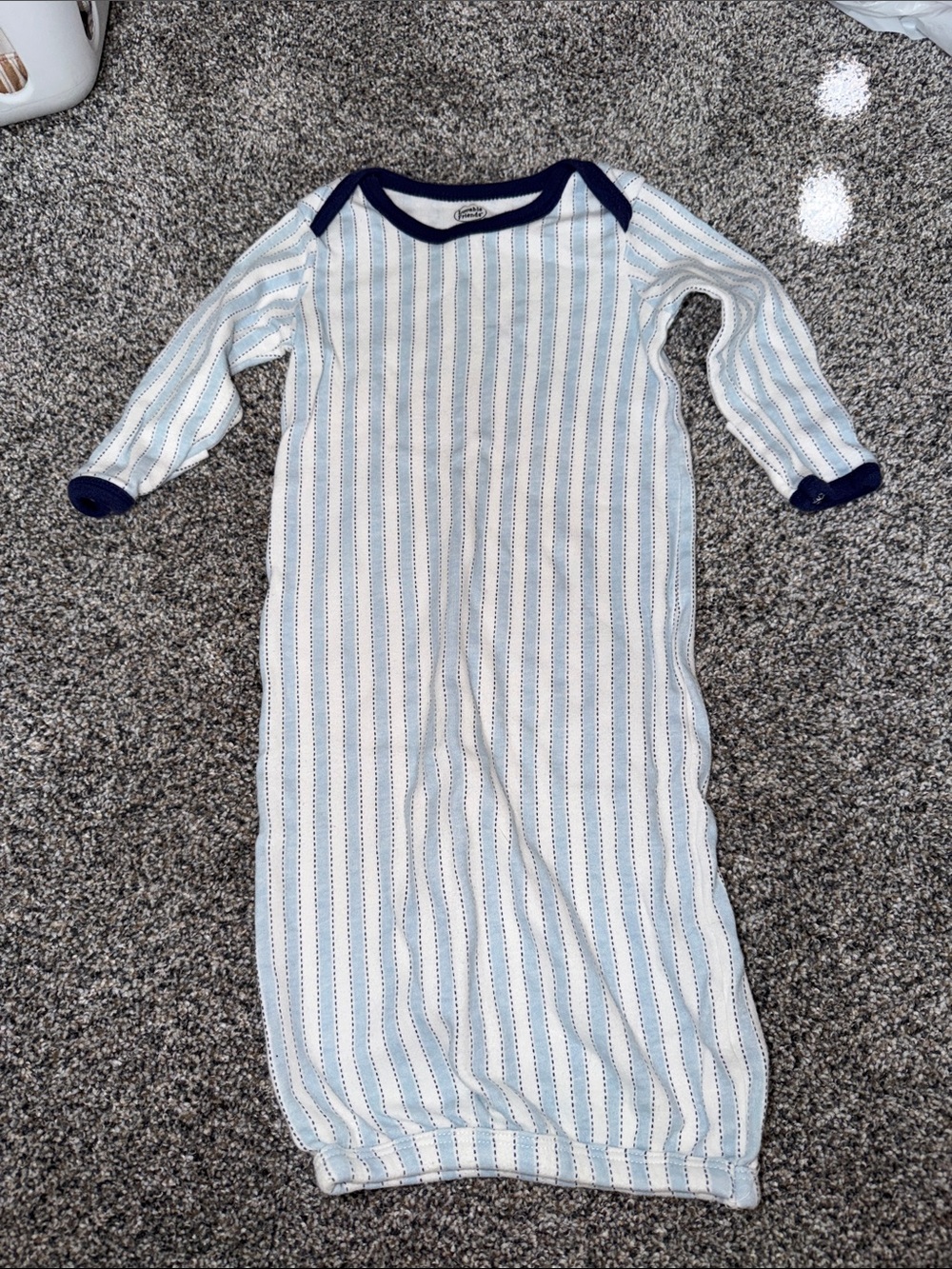 Luvable Friends Light Blue & White Striped Sleeved Sleep Sack with Navy Trim